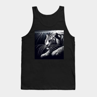 Monochromatic Outline Tiger Swimming in Water Portrait Tank Top